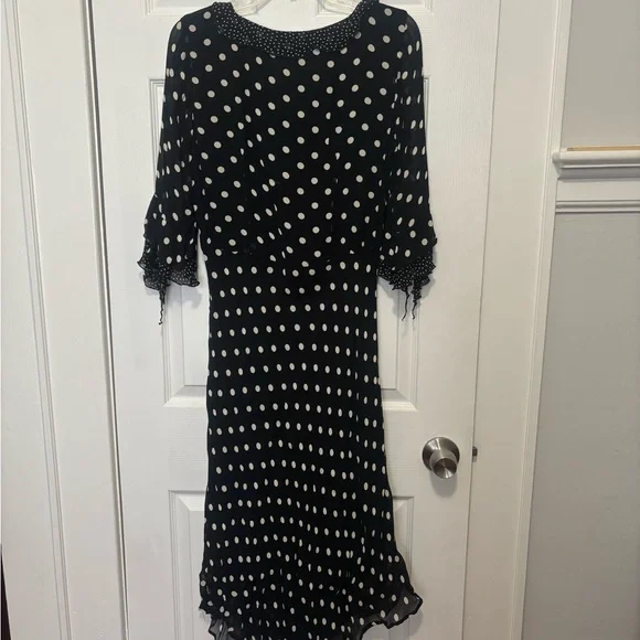 Newport News Polka Dot Silk Chiffon Dress – Size 12 - Picture 2 of 3
